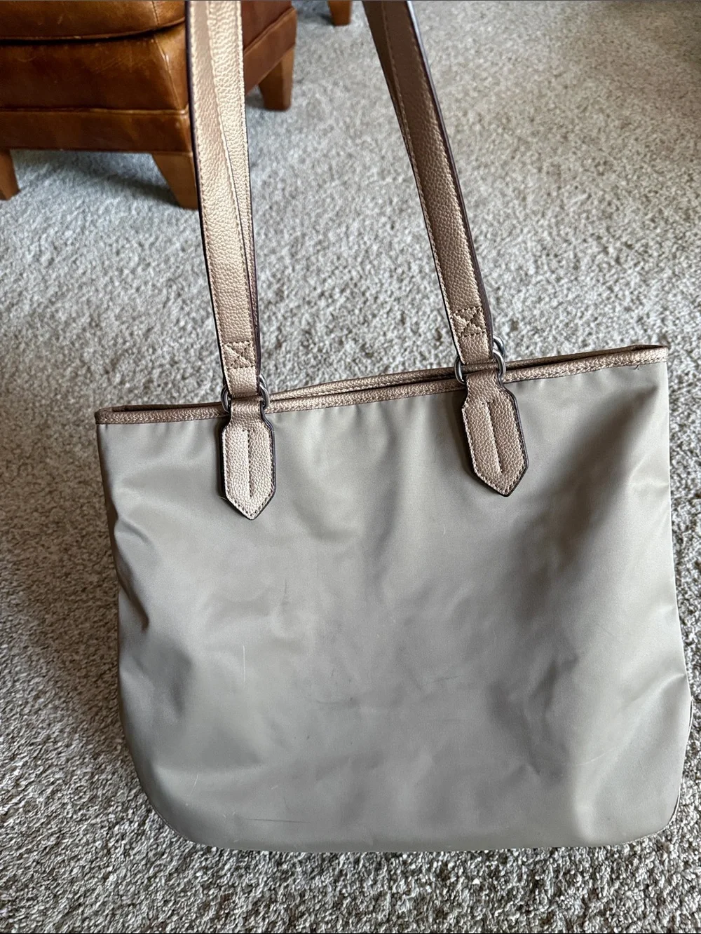 Dana Bachman Brown Nylon Tote Bag with Leather Trim - Unbranded